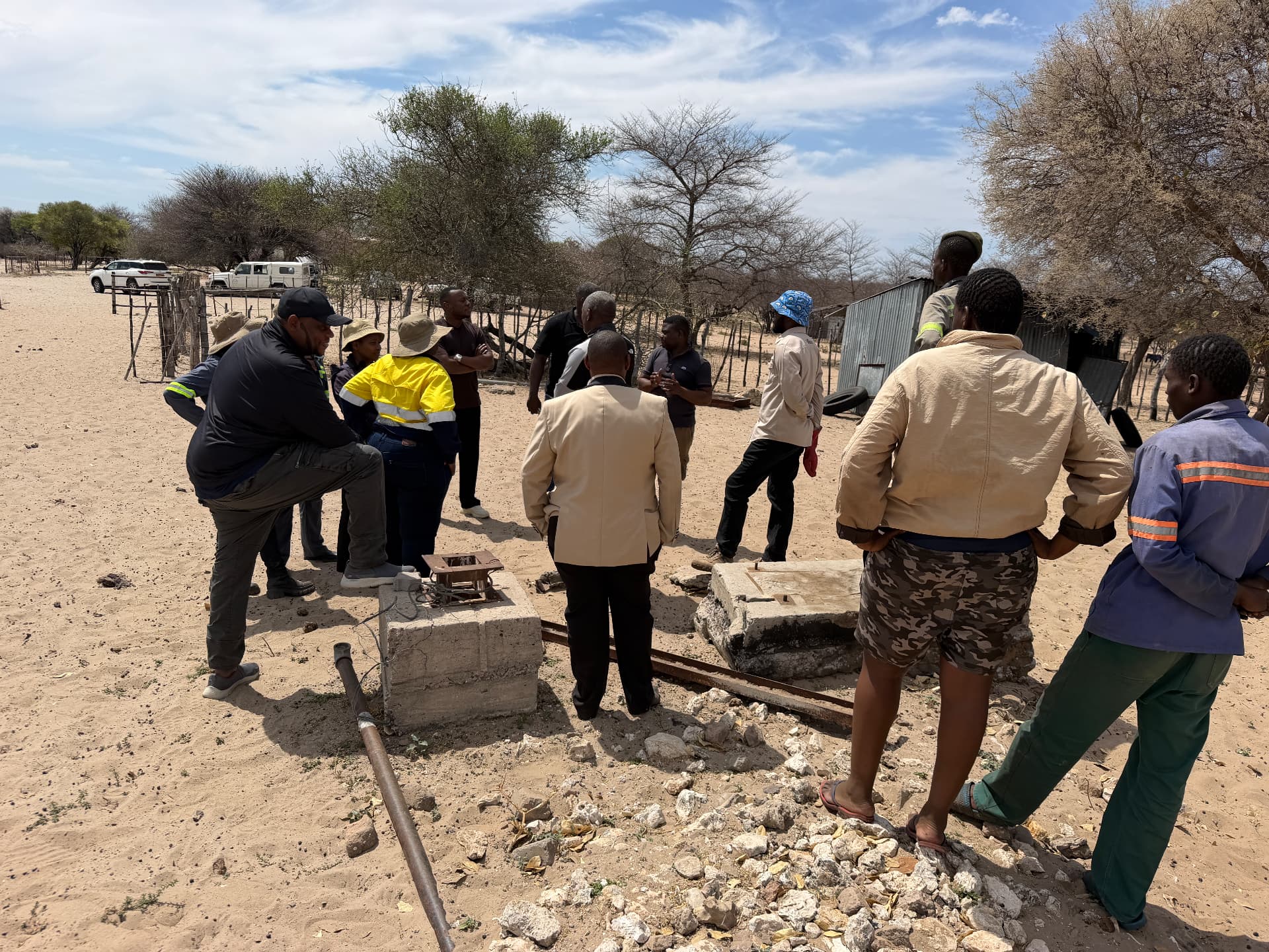 Zotus City team participating in a borehole assessment in Ghanzi